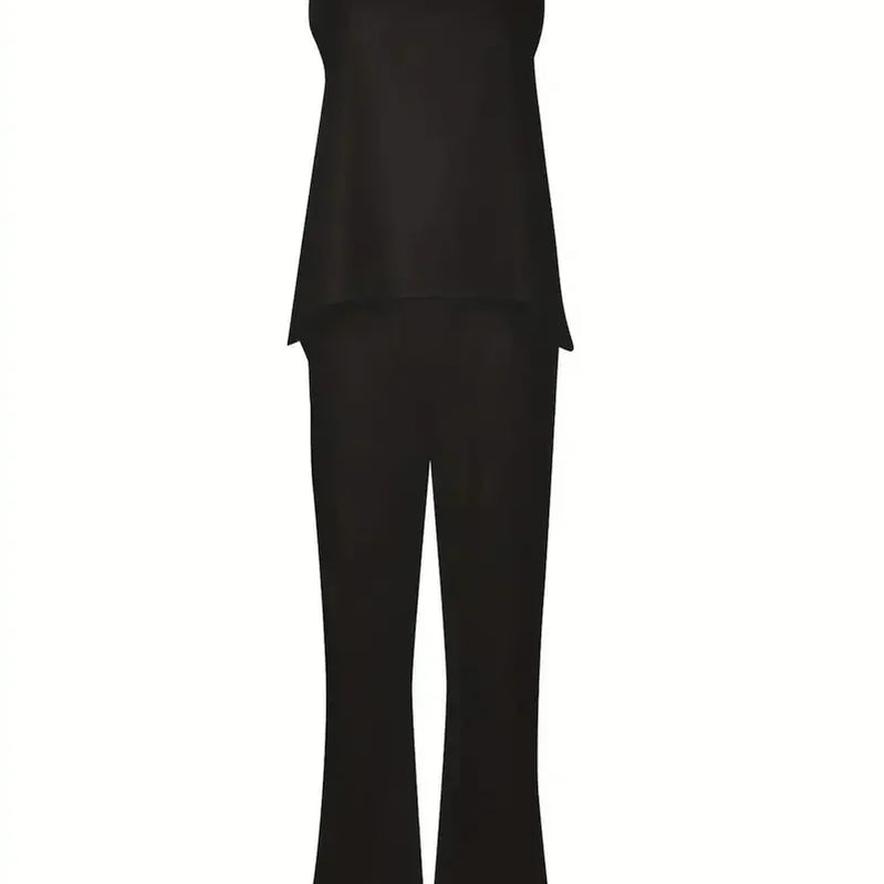 Plus Size 1XL-8XL Women's Casual Outfits Two Piece Set Solid Round Neck Tank Top  Wide Leg Pants Outfits 2 Piece Set