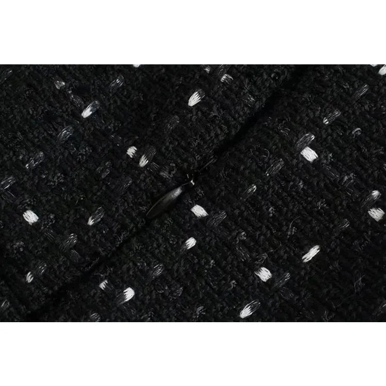 Women Sexy Waist Hollow Out Pearl Appliques Tweed Woolen Slim Mini Dress Female Chic Back Zipper Sling Vestidos