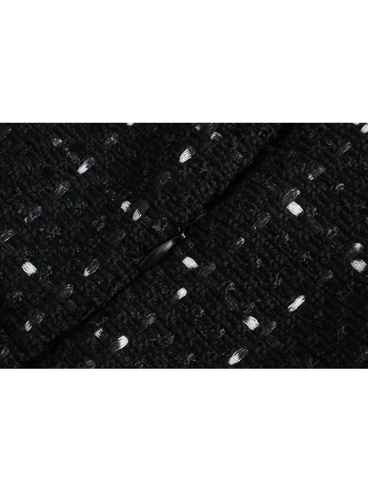 Women Sexy Waist Hollow Out Pearl Appliques Tweed Woolen Slim Mini Dress Female Chic Back Zipper Sling Vestidos