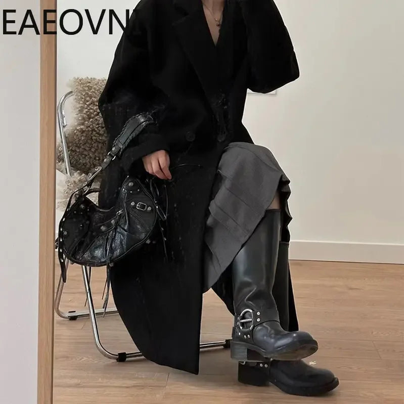 Knee High Boots Women Fashion Slip On Ladies Low Heel Knight Boots Autumn Winter Women's Biker Booties