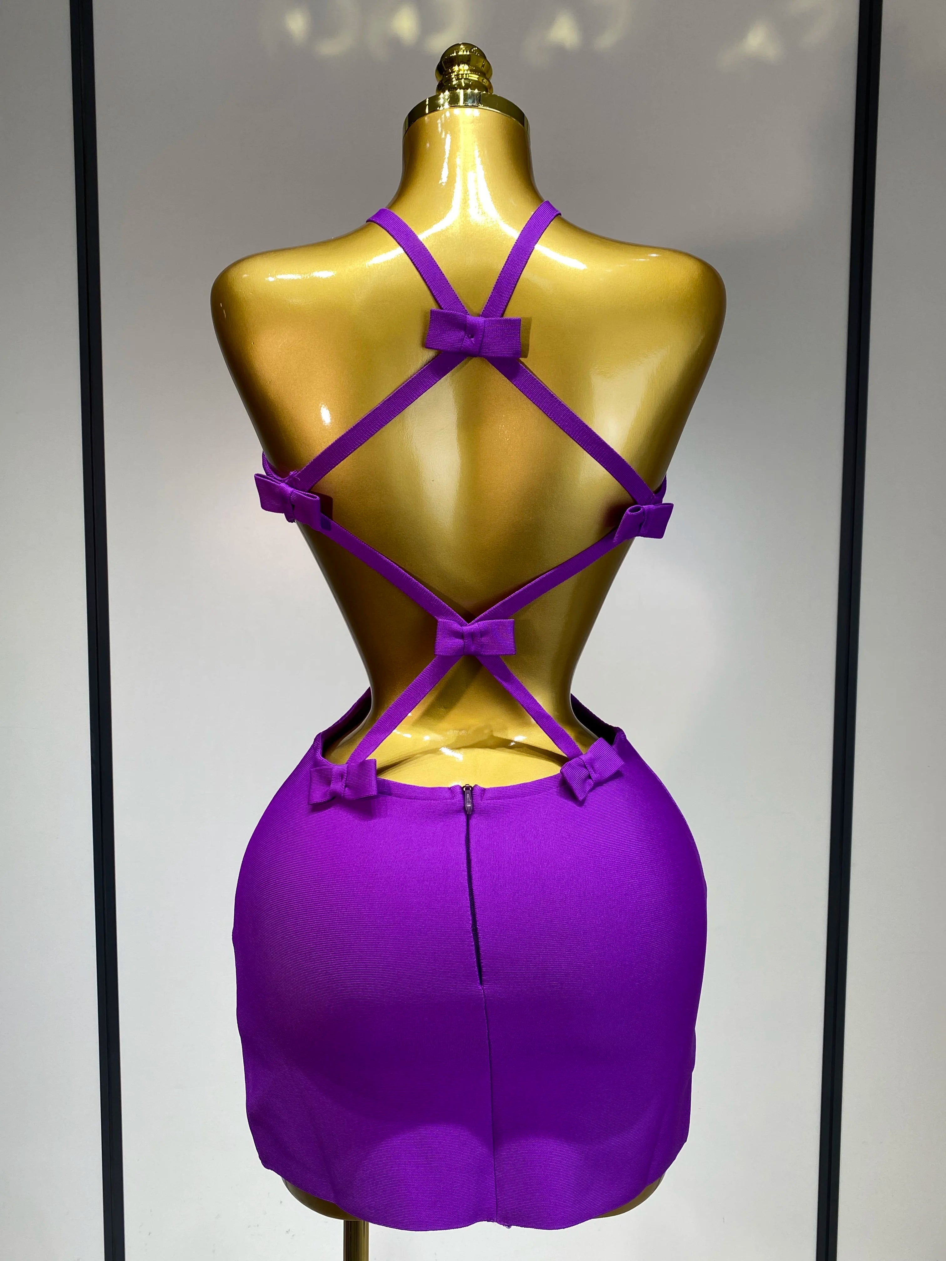 Women Sexy Backless Cut Out Bow Tie Mini Bodycon Bandage Dress 2025 Celebirty Elegant Evening Party Luxury Birthday Dresses