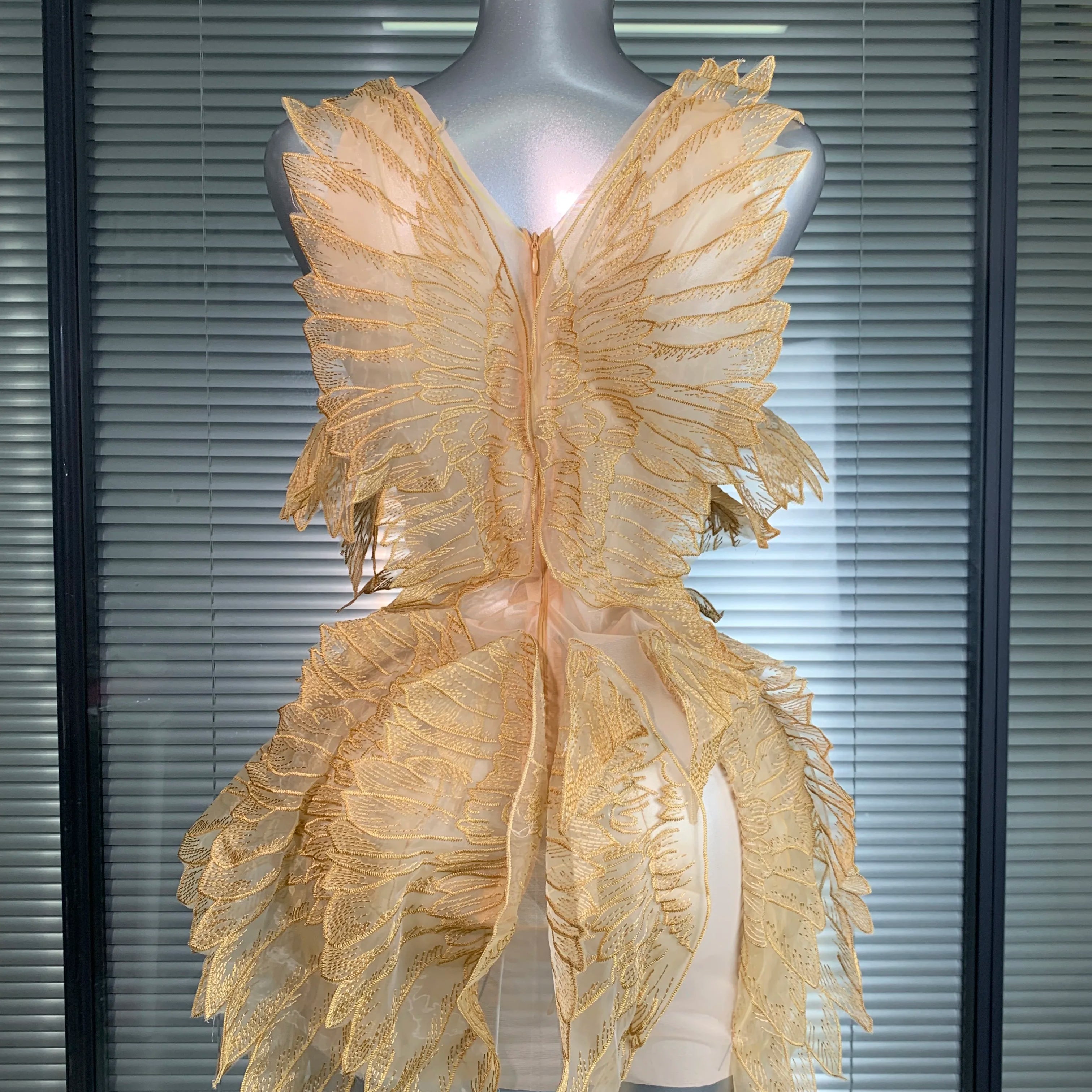 Summer New Women Sexy Gold Crystal Diamonds Stage Performance Costume Dancer Singer Night Club Mini Party Dress