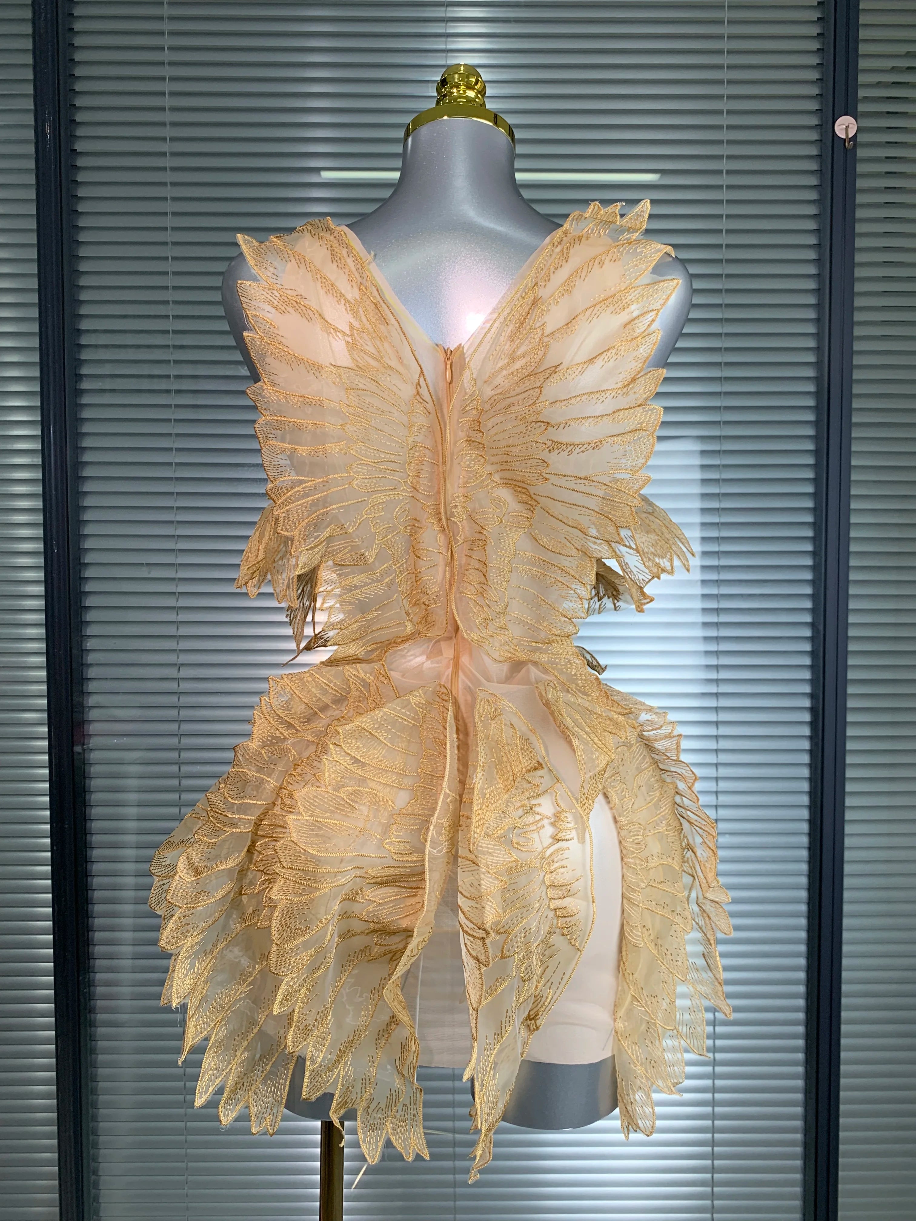 Summer New Women Sexy Gold Crystal Diamonds Stage Performance Costume Dancer Singer Night Club Mini Party Dress