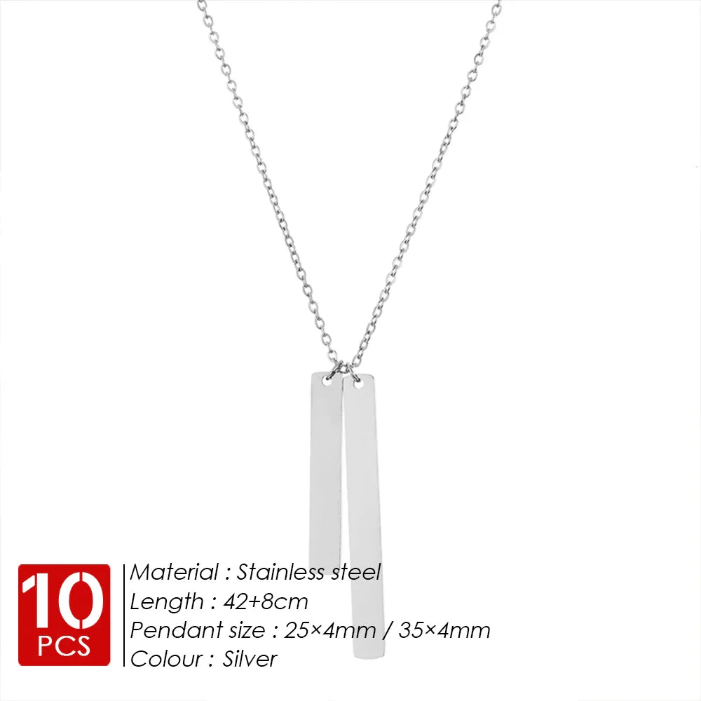 eManco 10PCS Stainless Steel Gold Color New Fashion Necklace Pendants Short Long Statement Women Minimalist Colar Gift Jewelry YX30636-Silver Color