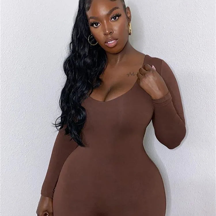 Nibber Basic Bodycon Jumpsuit For Women‘s Clothing Casual Brown Fitness Rompers Y2K Playsuit Activity Streetwear Overalls