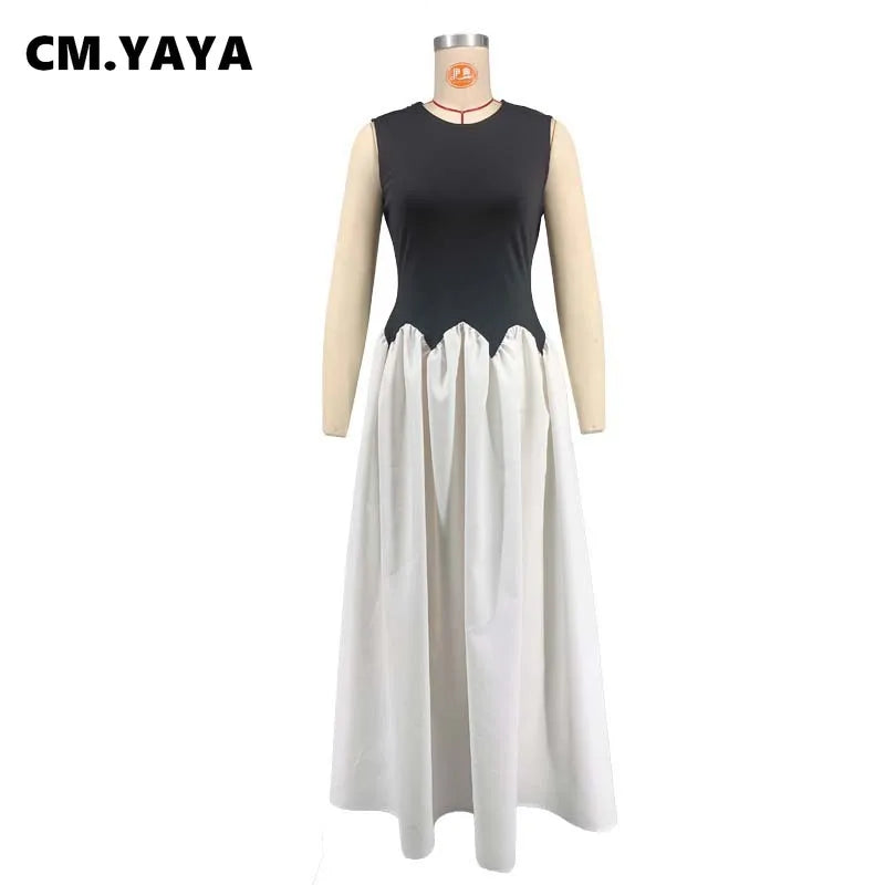CM.YAYA Summer Elegant Sleeveless Sweet O-Neck Patchwork Long Women Dress Beach Party Evening Sexy Pleated Big Swing Dresses