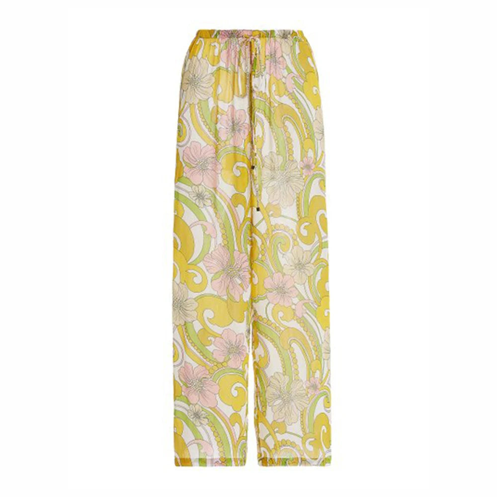 Yellow Printed Patchwork Swimsuit Women Three-Piece Swimwear High Waist Slim Fit Strap Bikini Sexy Fashion Beachwear Backless Yellow