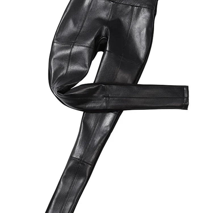 Spring Autumn Fitted Black Soft Stretchy Pu Leather Pencil Pants Leggings Women High Waist Elegant Bottoms 2022 Fashion
