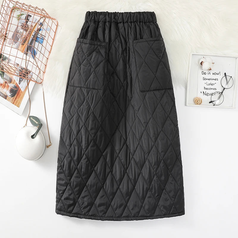Women'S Skirts Fashion Winter High Waist Skirt New Windproof And Warm Zipper Down Cotton Skirt Large Size Black Skirt