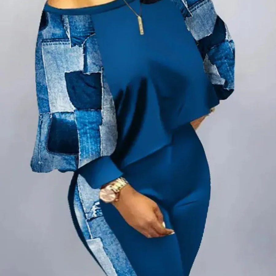 LW Plus Size Lantern Sleeve Gradient Print Skinny Pants Set New In Women Spring Summer High Elasticity 2PC Tracksuits Outfits