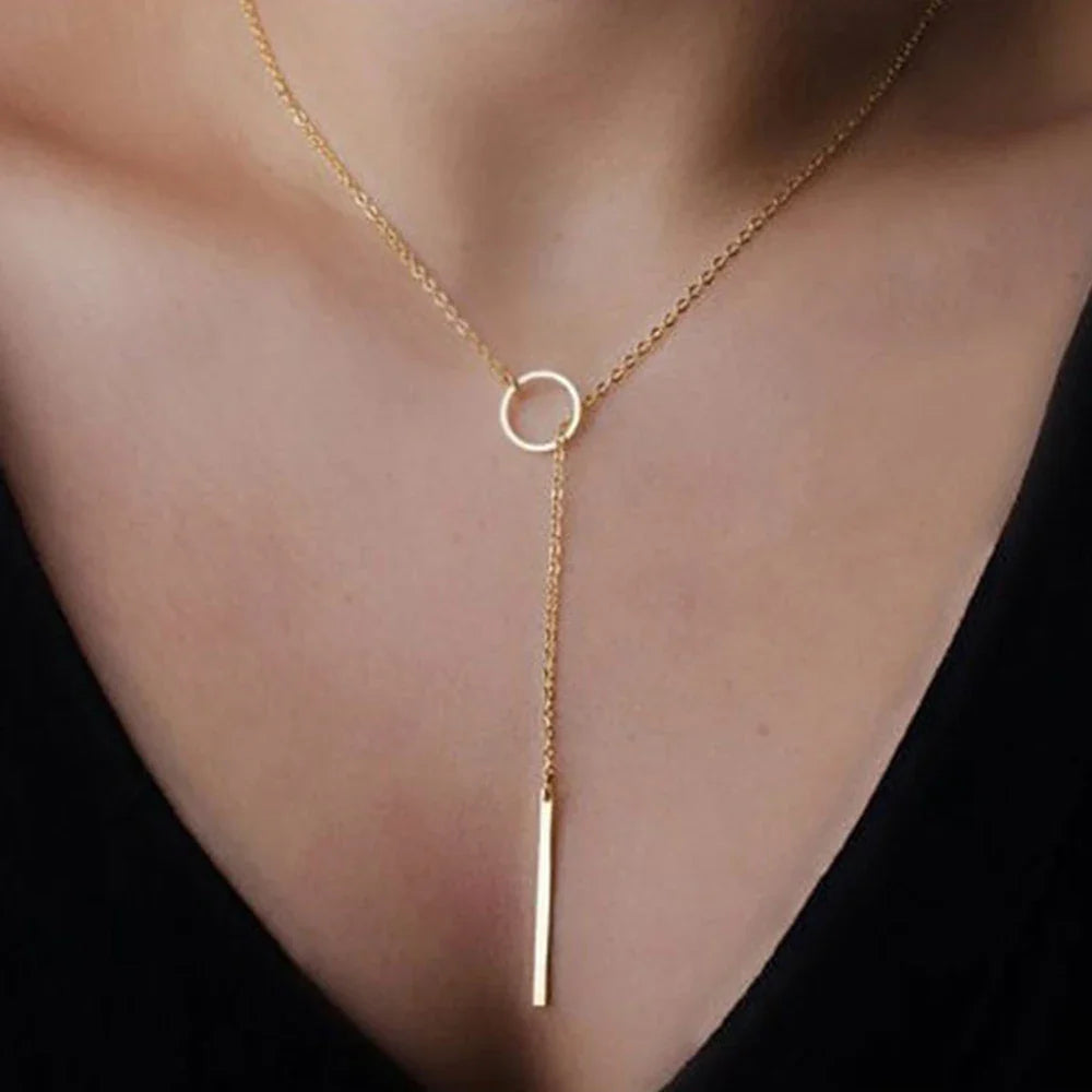 Visunion 10PCS Minimalist Round Stick Pendant Necklace for Women Pearl Clavicle Leaves Long Chain Fashion Jewelry Statement Girl