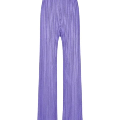 Spring Summer Autumn Women Casual Elegant Ladies Miyake Designer Casual Loose Straight Pleated Pants High Waist Trousers Lavender One Size