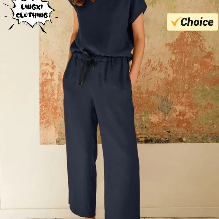 2024 New Matching Series Plus Size Women's Clothing Set Fashion Cotton and Hemp Short Sleeved Shirt Wide Leg Pants Two Piece Set