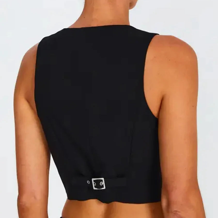 Women Vest Sleeveless V Neck Button Vest Solid Color Outwear Gilet for Casual Daily