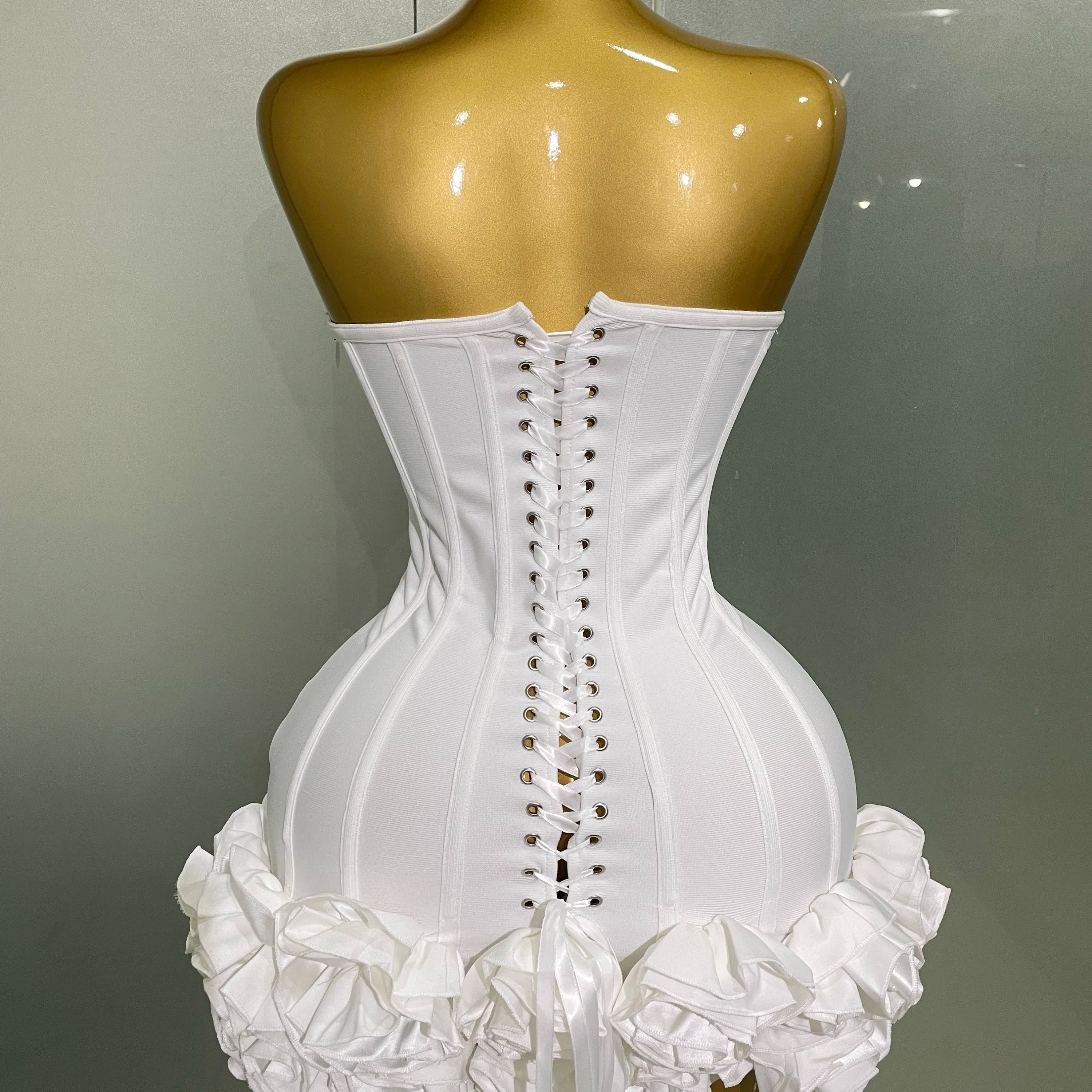 Women Evening Bandage Dress Strapless Bodycon Flowers Mini Celebrity Sexy Birthday Party Dresses Photo Shoot Nightclub Outfit