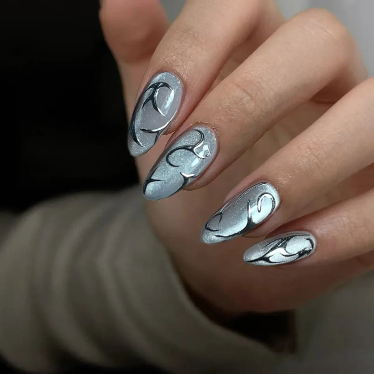 24Pcs Mid-length Almond Press on Fake Nails with Red Jellyfish Smudge Design False Nails 3D Shell Pattern Reusable Manicure Tips