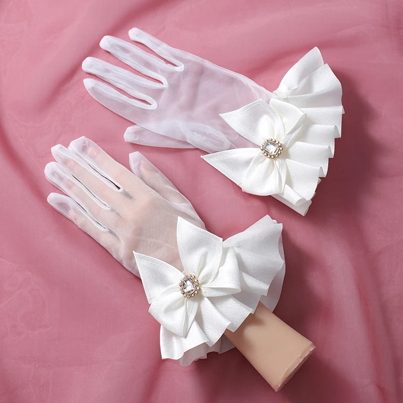 New super fairy white lace tulle long bridal photo wholesale gloves ST-0008-A