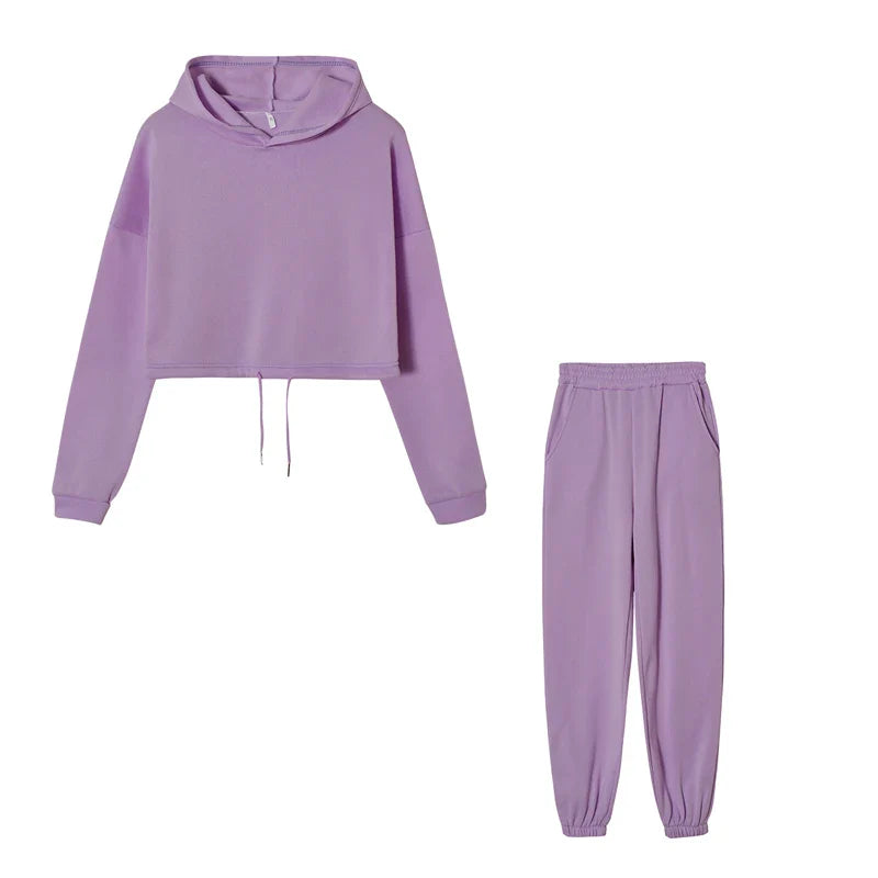 Fashion Trend Women's Wear, Long-sleeved Sports Casual Suit Waist Two-piece Set Lavender