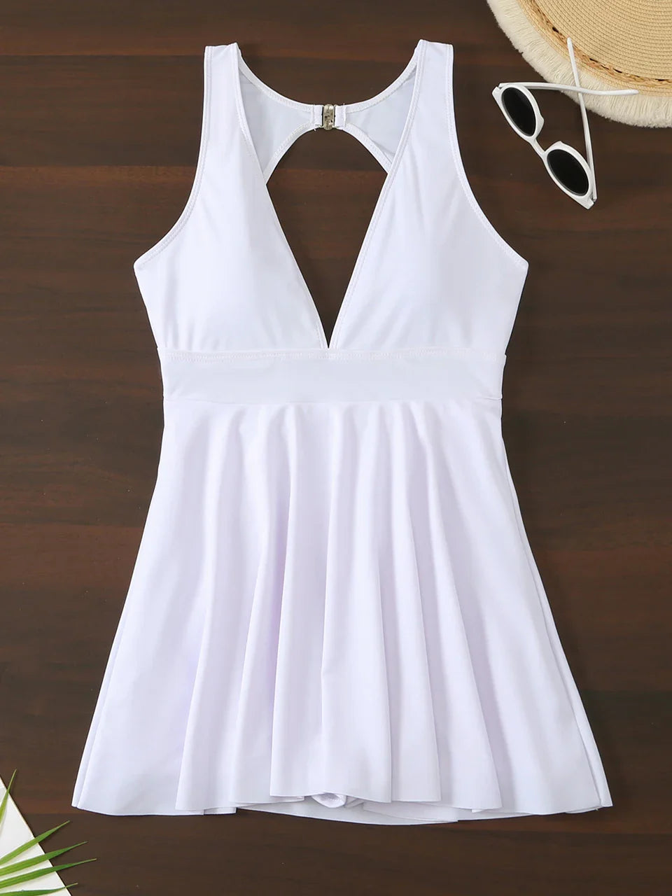 Deep V Neck Swimsuit Women One Piece Backless Swimwear Solid Beach Skirt Summer Female Bathers Bathing Swimming Bodysuit s2White