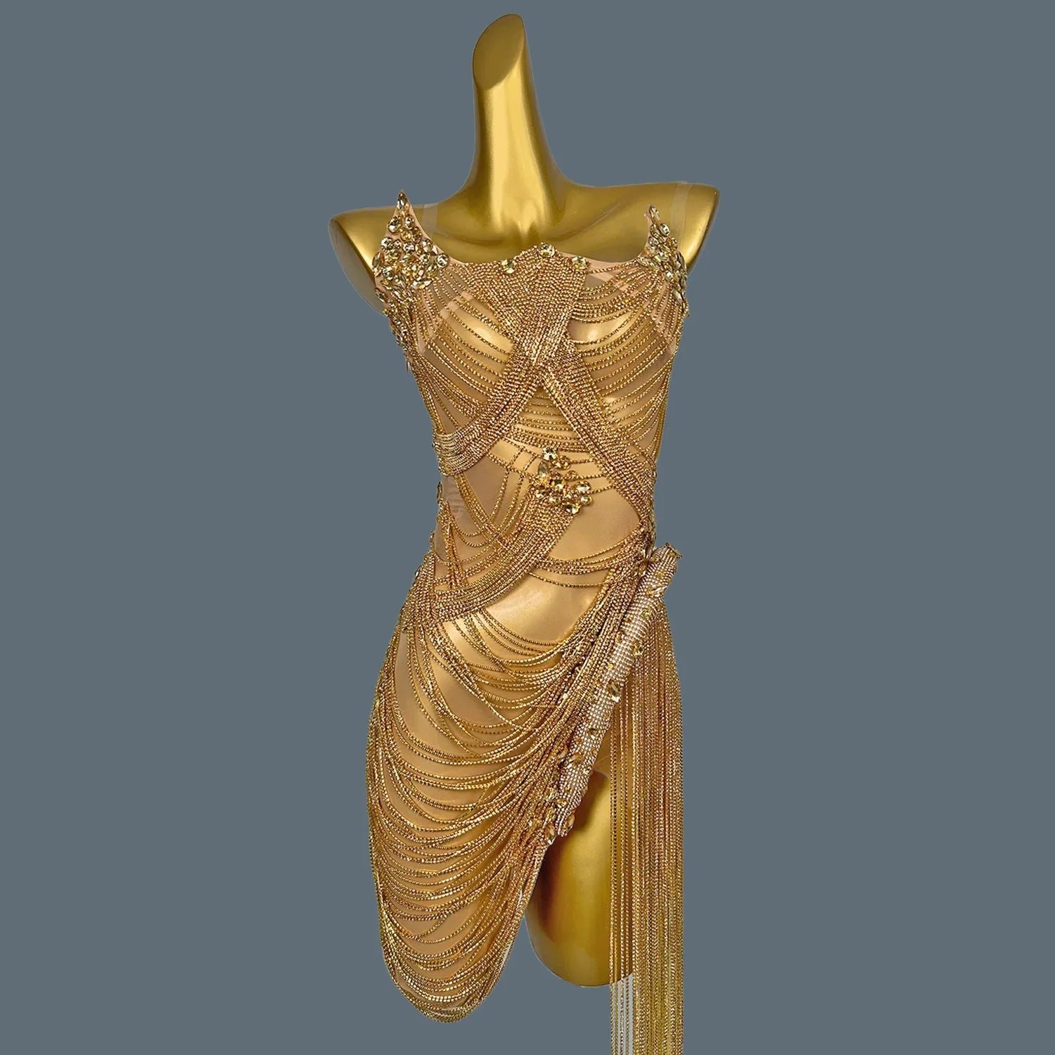 Sexy Halter Diamond Black Girls Party Mini Dress Luxury Tassel Beads Draped Cocktail Dress For Women Birthday Party Dress Luoli Gold