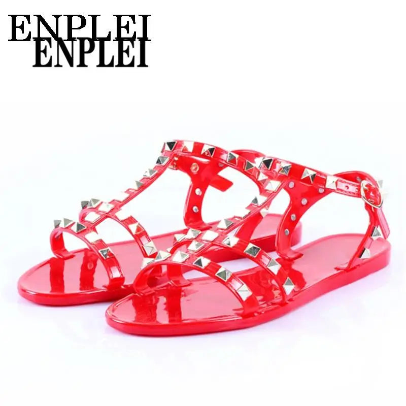 Fashion Summer Rivets Flat Comfortable Women Sandals Feminina Slippers Size 36-41