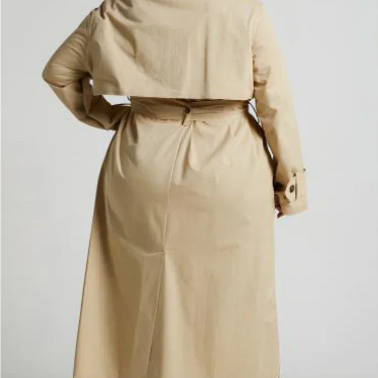 Women's Jackets Double Breasted Long Trench Classic Lapel Collar Long Sleeve Khaki Overcoat with Belt Female Autumn Outerwear