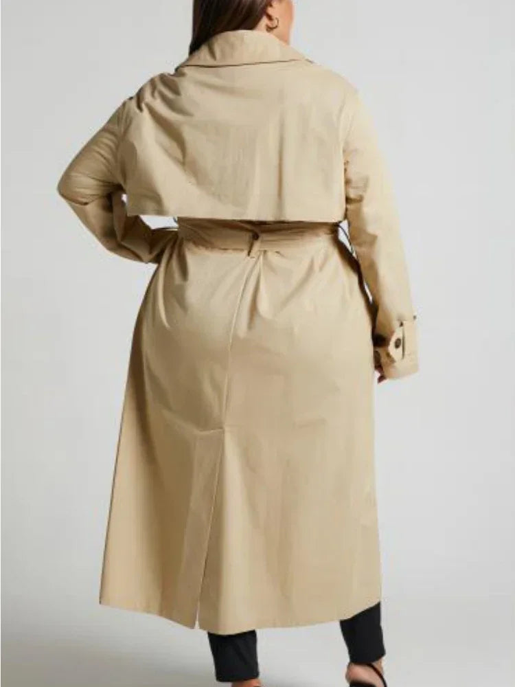 Women's Jackets Double Breasted Long Trench Classic Lapel Collar Long Sleeve Khaki Overcoat with Belt Female Autumn Outerwear