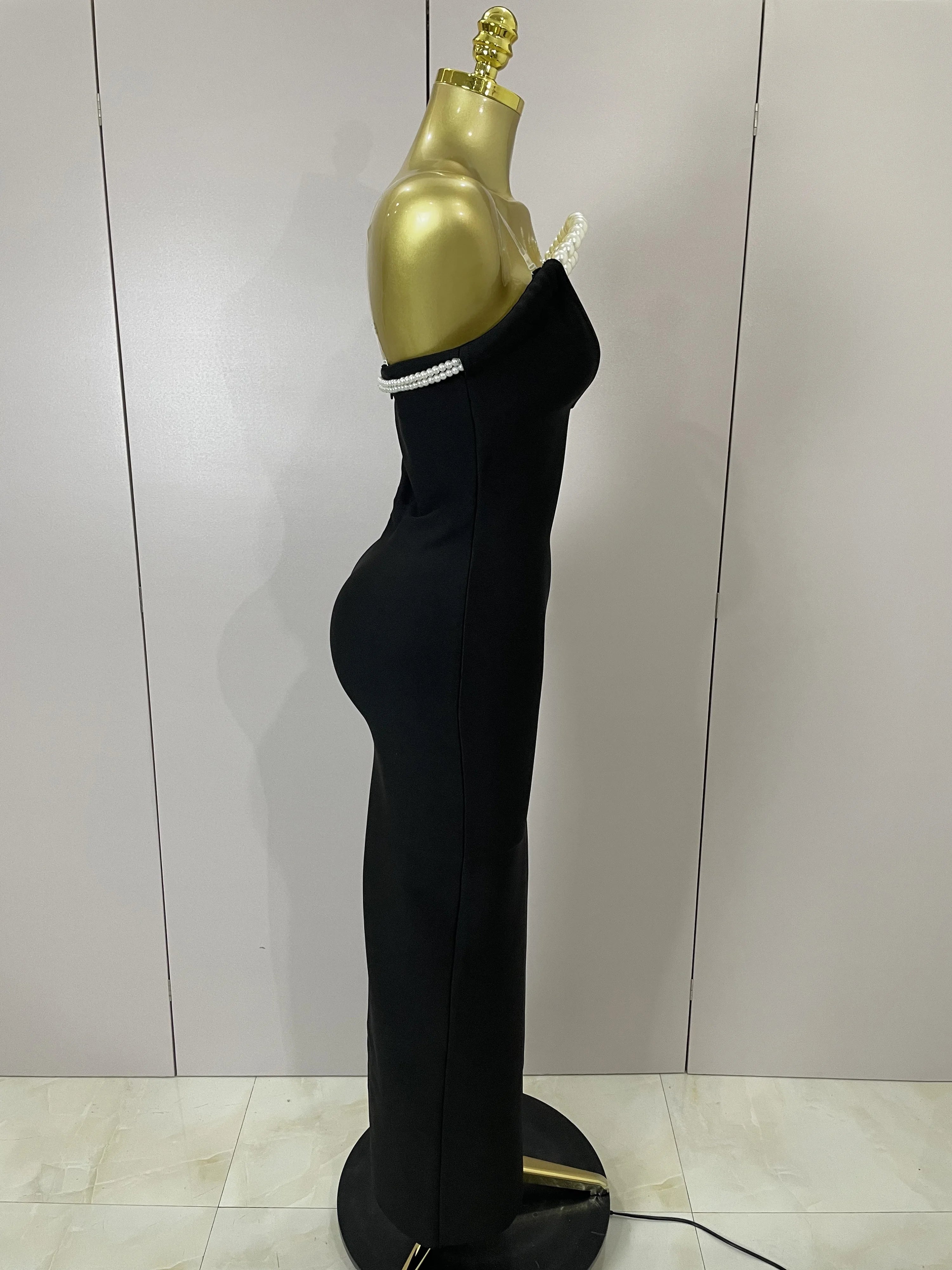 Sexy Backless Strapless Black Beading Long Bandage Bodycon Dress 2025 Women Celebrity Elegant Evening Luxury Birthday Dresses