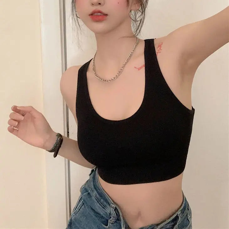 Sexy Women Vest Crop Top Sleeveless Vests Beach Women Sports Vest Tops Camisole Party Backless Suspenders Straps Underdress black One Size