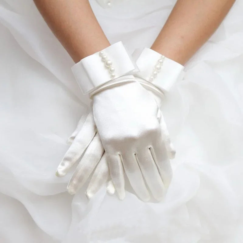 Bridal Wedding Dress Lace Gloves Wedding Open Finger Gloves White Lace Medium Length Slim Wedding Gloves Simple Pink