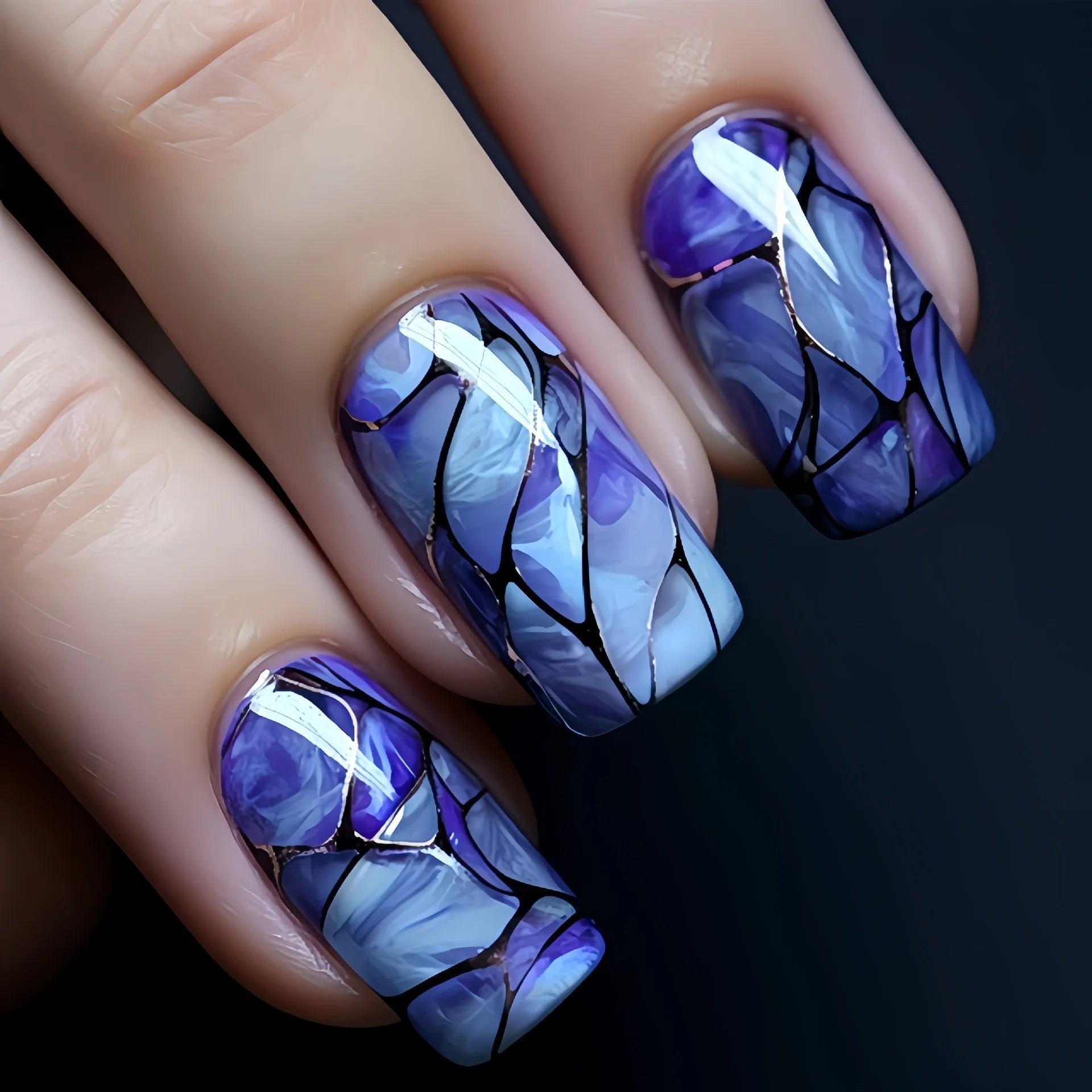 24pcs/set fake nails short middle ballet square nail tips Dreamy colors flowers clouds forest design press on false nails art