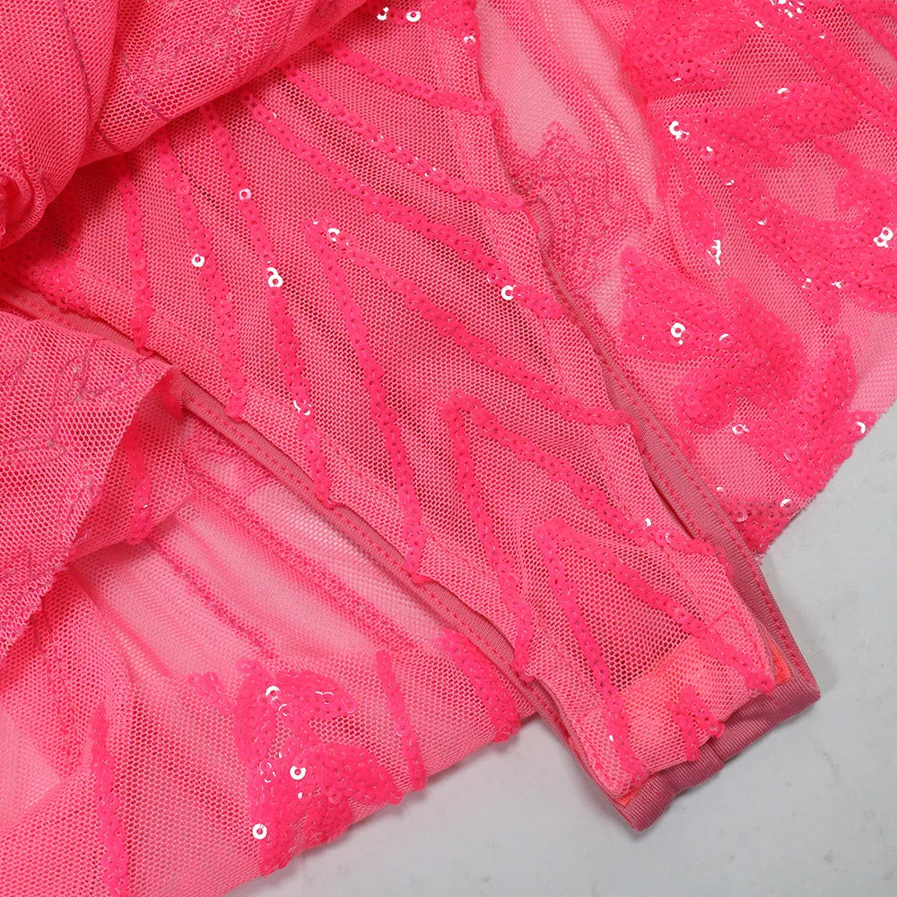 CM.YAYA Women Strapless V-neck Fashion Sequined Sexy Dress Mesh See Through 2024 Summer Night Club Evening Party Mini Dresses