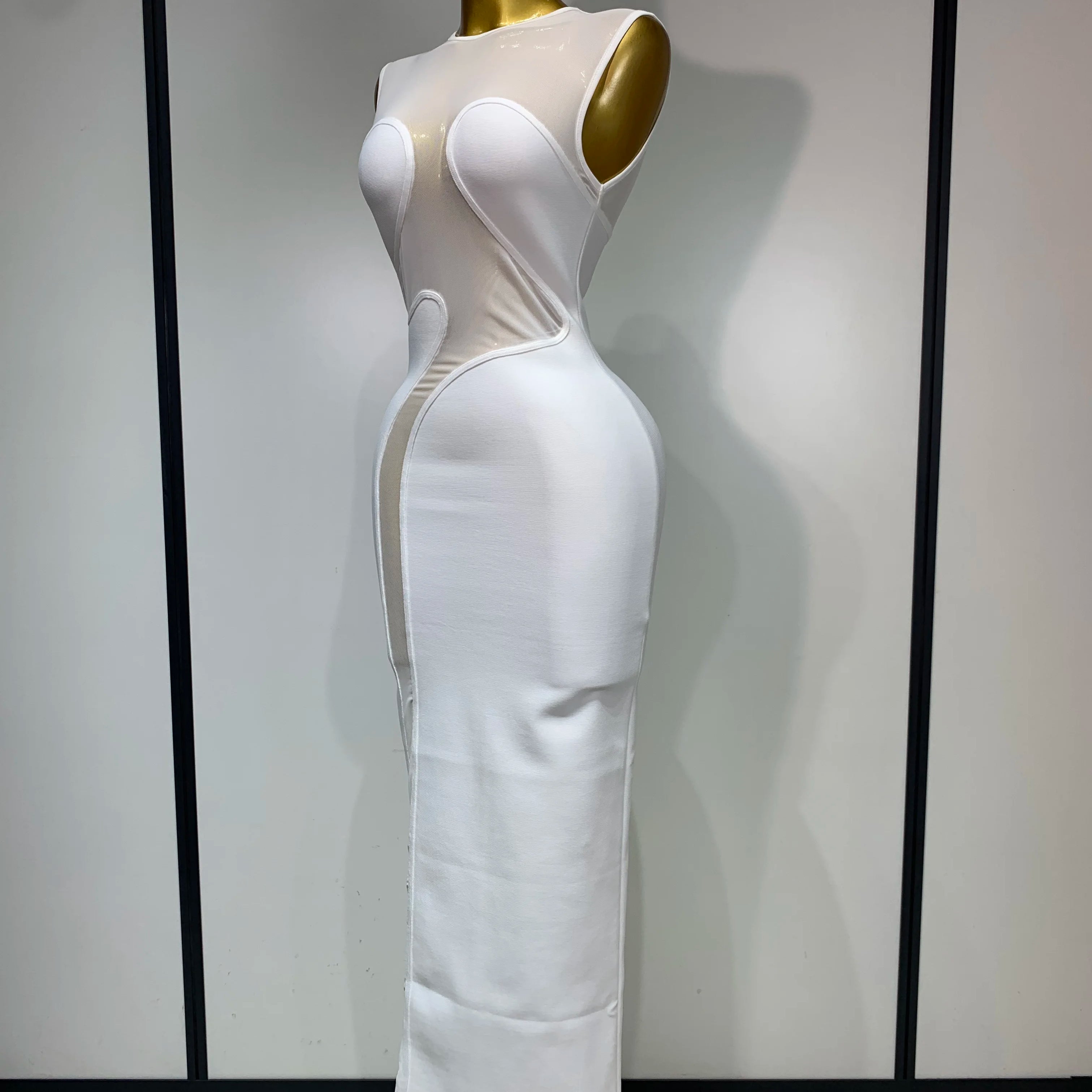 High Quality Sexy O Neck Mesh Bodycon Bandage Dress Evening Party Gown 2025 Celebrity Elegant Luxury Birthday Club Dresses