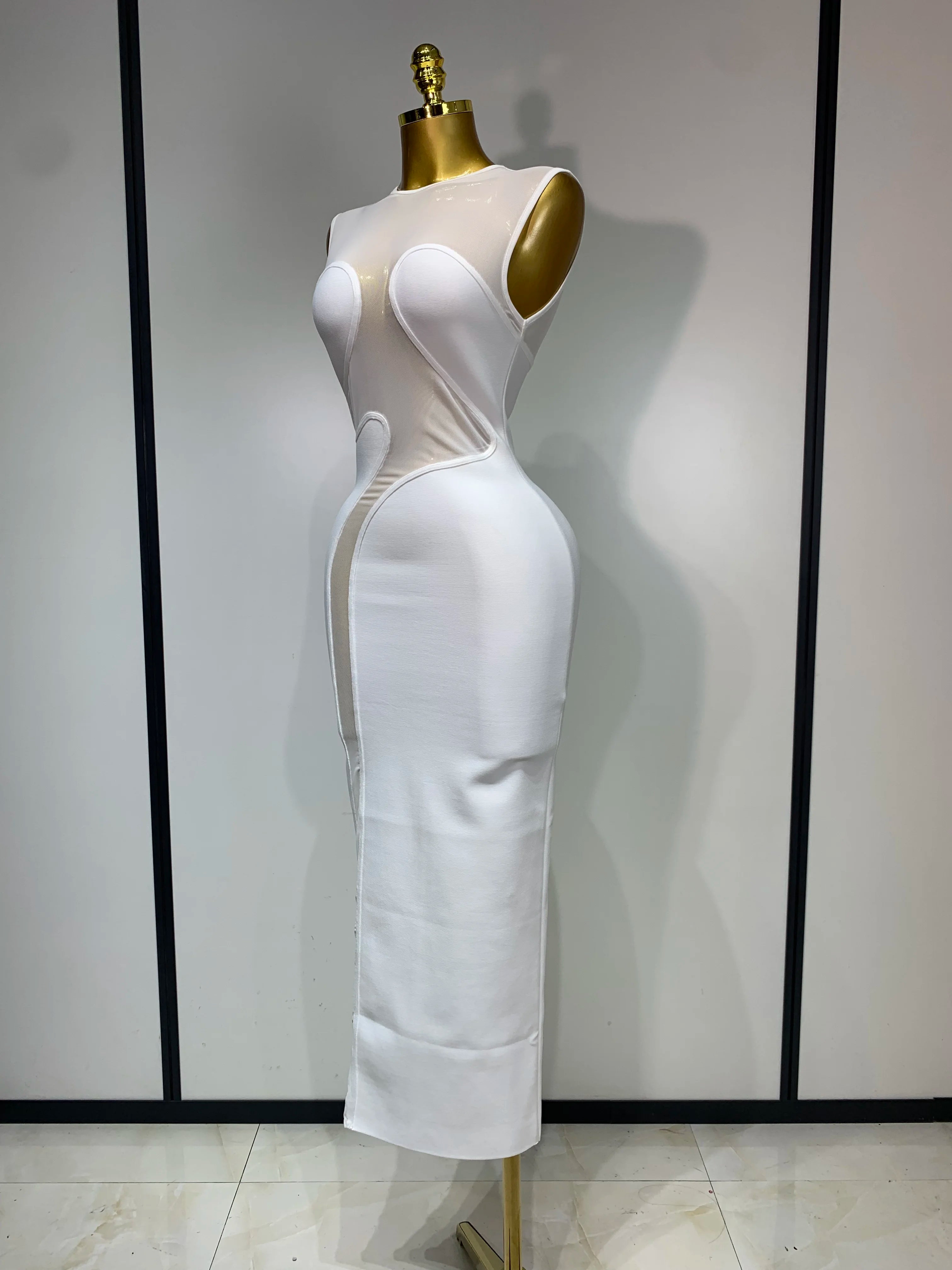 High Quality Sexy O Neck Mesh Bodycon Bandage Dress Evening Party Gown 2025 Celebrity Elegant Luxury Birthday Club Dresses