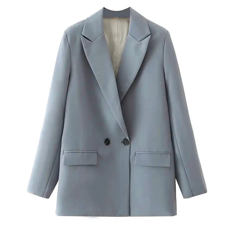Women Chic Office Lady Double Breasted Blazer Vintage Coat Fashion Notched Collar Long Sleeve Ladies Outerwear Stylish Tops