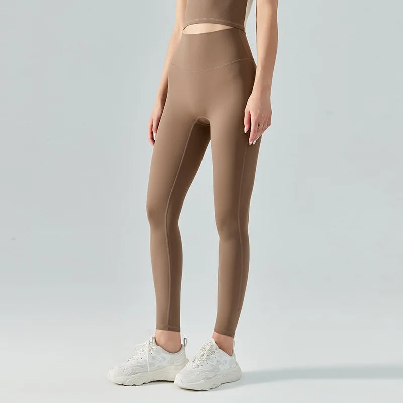 Emily Sportswear Naked High Waist Tight Yoga Pants Double-sided Brushed Peach Buttocks Lifting Running Sports Fitness Leggings Chocolate CHINA