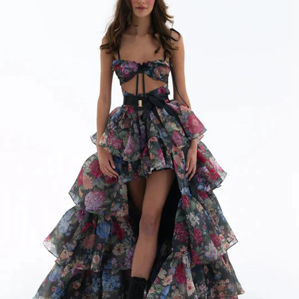 New Summer Women Sleeveless Sexy Strap Keyholes Ruffles Long Maxi Dress Girls' Vacation Celebrate Birthday Party Outfit