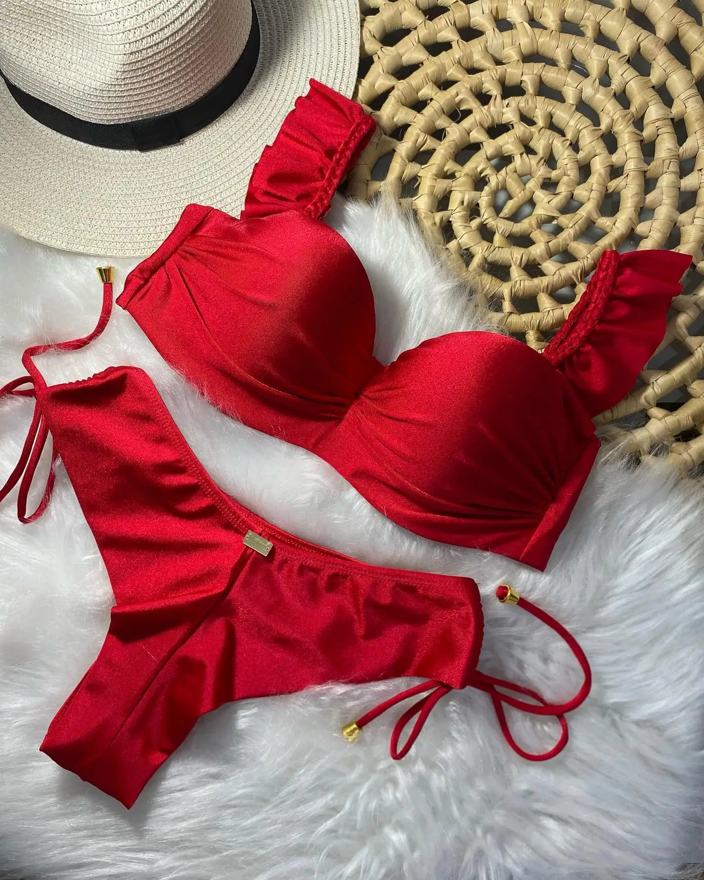 Sexy Bikinis Sets Push Up Women's Swimsuit Tie Side G-String Vintage Solid Swimwear Chest Pad Summer Beachwear Bathing Suit MA24187R1