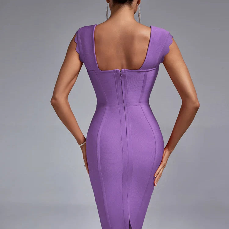 Lilac Purple Bandage Dress Women Party Dress Bodycon Elegant Scalloped Sexy Birthday Evening Outfits Summer New Arrival