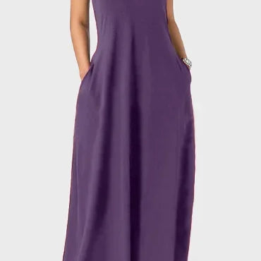 European and American Women's Cross border Summer New Product Solid Color Sexy Deep V Sling Dress PURPLE