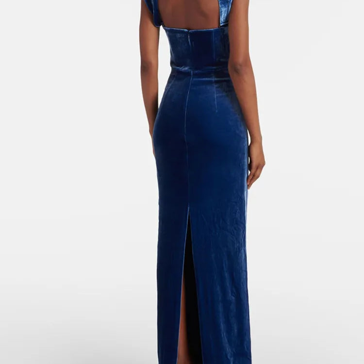 Chic Luxury Women Celebrity Sexy Tank Velvet Blue Maxi Long Gowns Dress 2025 Elegant Evening Party Club Vestido