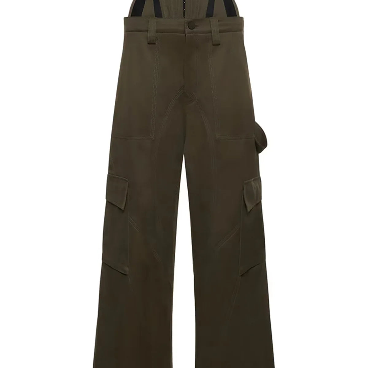 Women Wide Leg Pants High Waist Two Piece Detachable Corset Boning Loose Fit Unisex Olive Cargo Pants olive