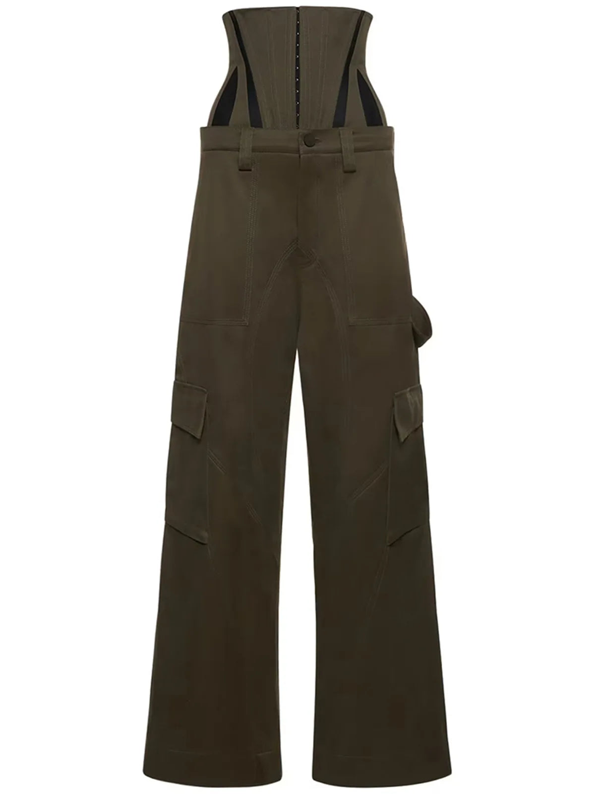 Women Wide Leg Pants High Waist Two Piece Detachable Corset Boning Loose Fit Unisex Olive Cargo Pants olive