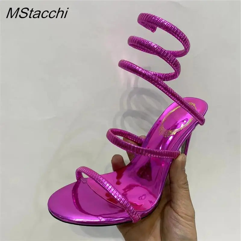 Snake Strap High Heel Sandals Women Summer Ankle Strap Banquet Party Shoes Narrow Band High Heels Ladies Gladiator Sandals