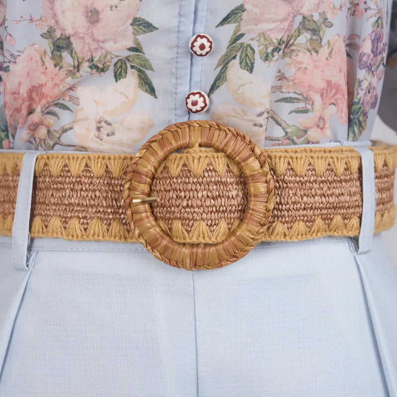 Shot Spot Australian Design Positioning Printing Single-Breasted Cotton and Linen High-End Puff Sleeve Shirt Shorts with Be