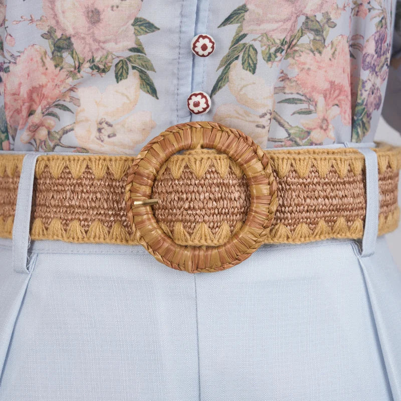 Shot Spot Australian Design Positioning Printing Single-Breasted Cotton and Linen High-End Puff Sleeve Shirt Shorts with Be