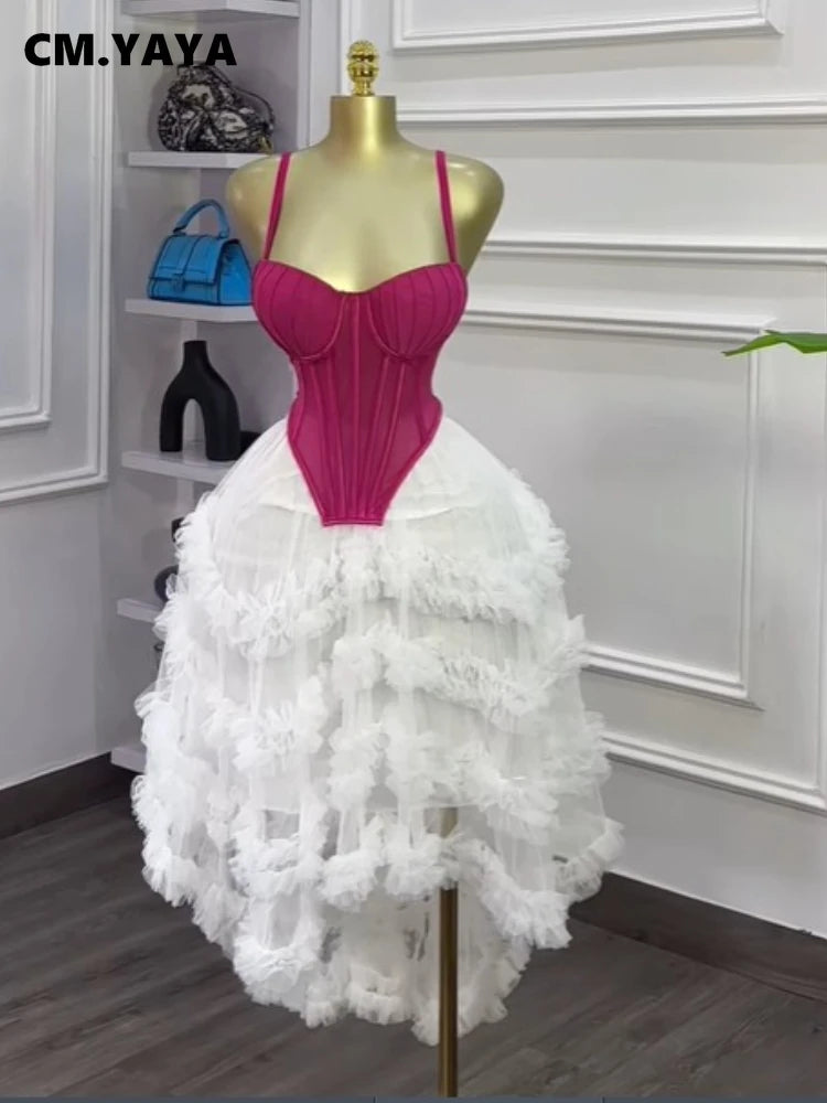 CM.YAYA Women's Dress Set Tunic Irregular Crop Top and Irregular Ball Gown Maxi Long Skirt Suit 2025 Two 2 Piece Set Outfits