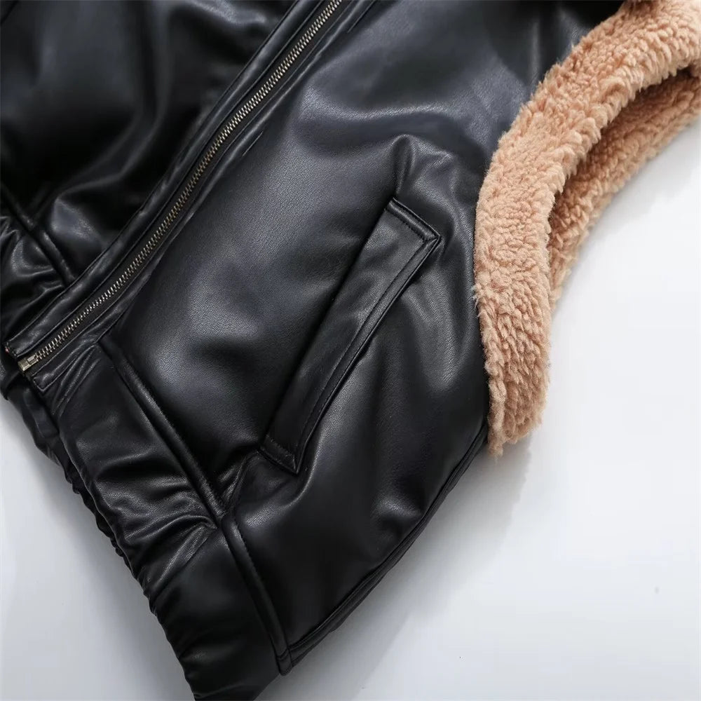 Winter Women's Fashion European and American Style Versatile Shirt Collar Sleeveless Short Double sided Pilot V