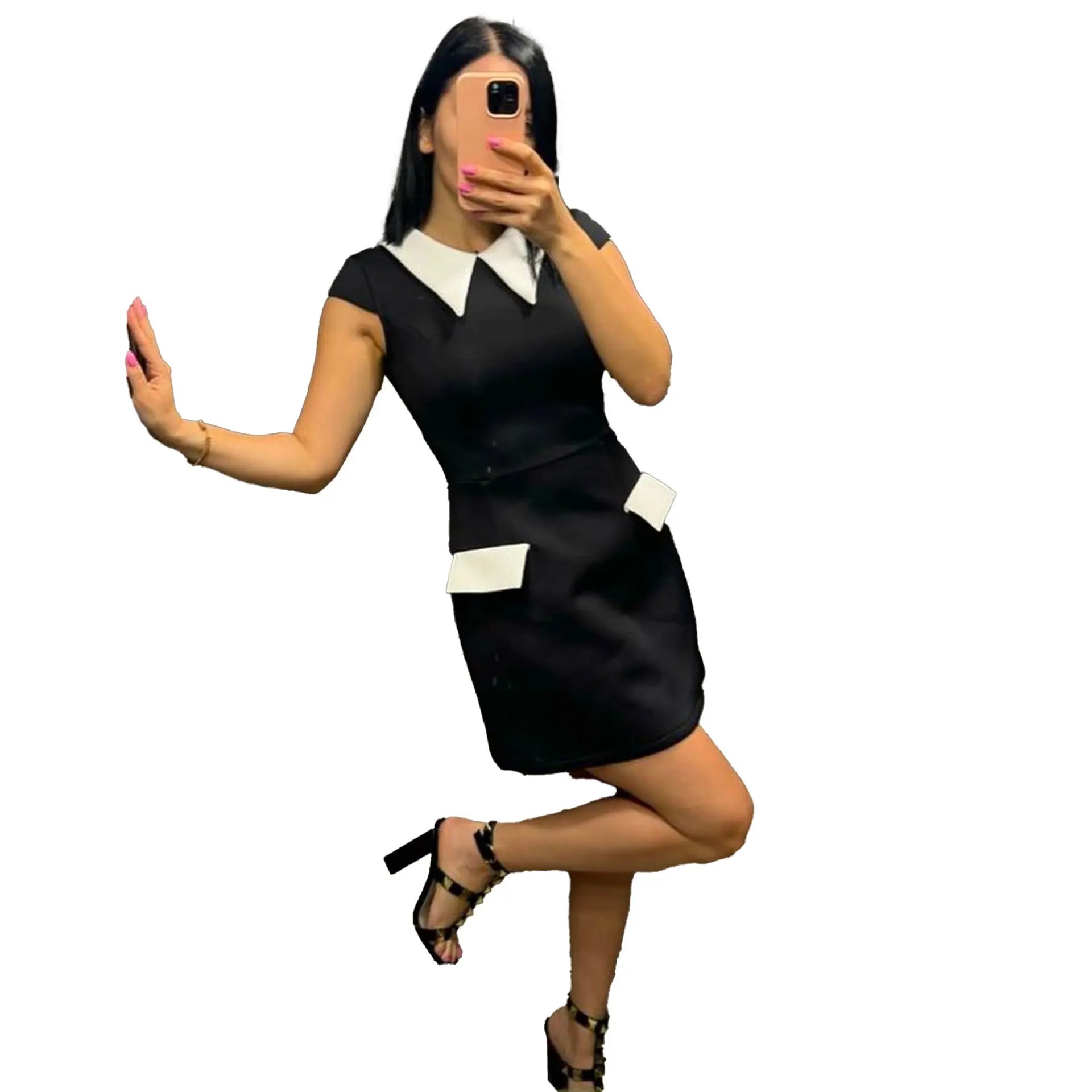 CM.YAYA Women Fashion Turn-down Collar High Waist A-line Mini Dress 2024 Summer Party Night Club Street Basic Vestidos Dresses