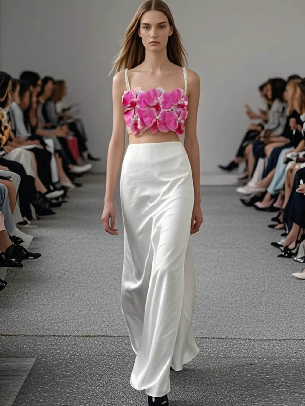 Sexy Pearl Flower Pearl Flower + Long Skirt Set Women Backless Wedding Holiday Party Lady Elegant Outfits 2025 Summer New